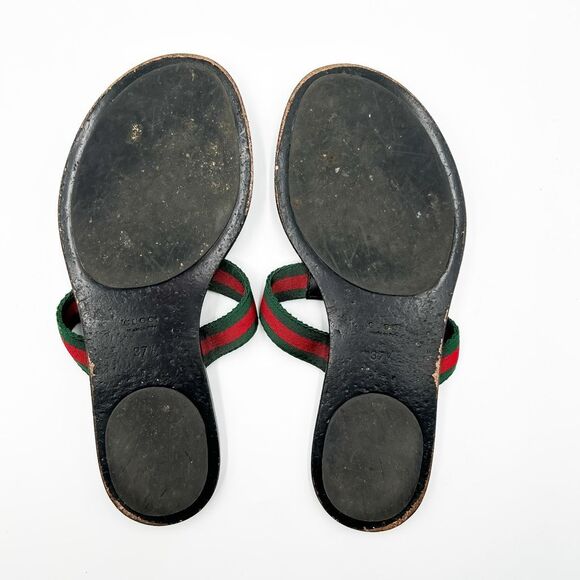 Gucci GG Web Stripe Flip Flop Sandal Black EU 37 US Women's 7 Flat Logo - Picture 12 of 14